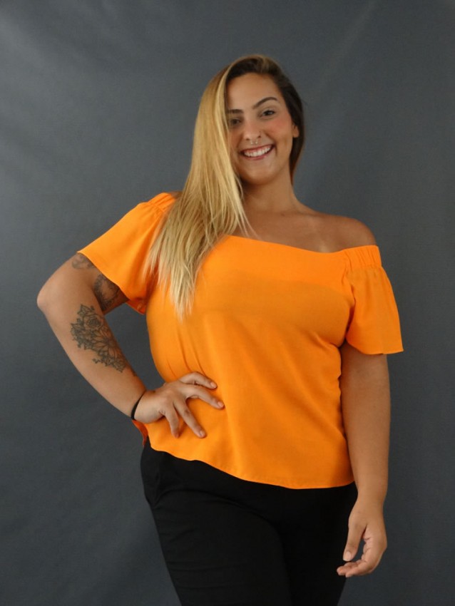 Blusa Feminina Ciganinha Estilo Bata em Viscose Plus Size Laranja [2111042]