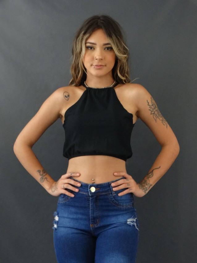 Blusa Cropped em Viscolycra Preto [2110018&91;