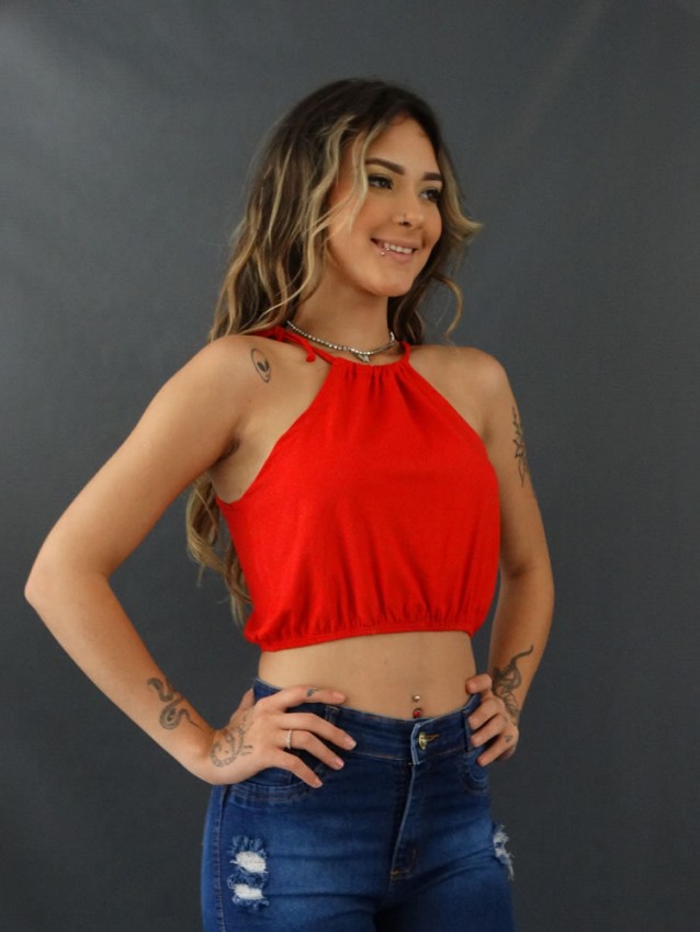 Blusa Cropped em Viscolycra Vermelho [2110019]