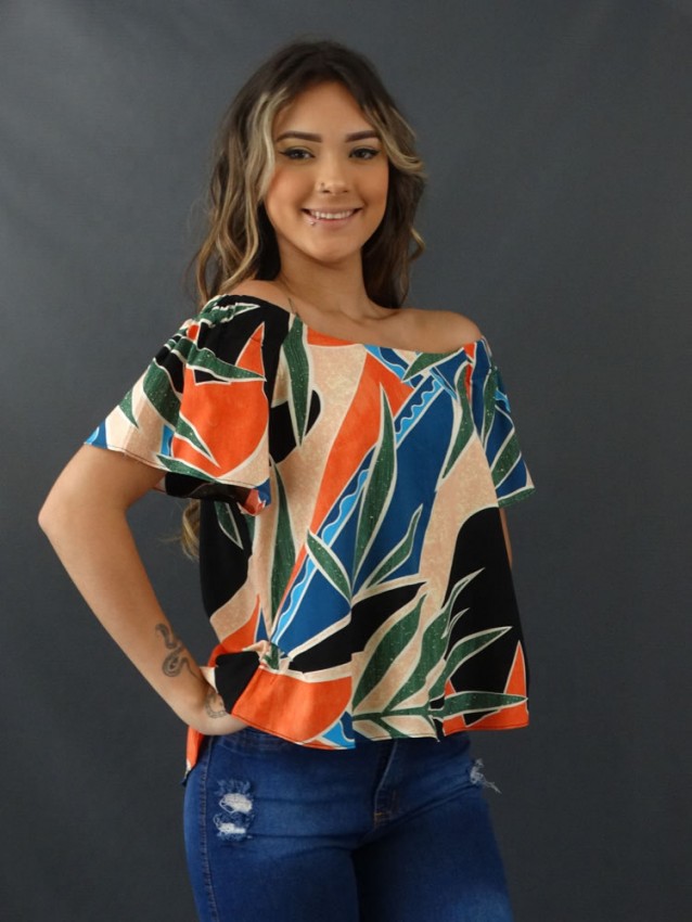 Blusa Feminina Ciganinha Estilo Bata em Viscose Geometrico Colors [2110057]