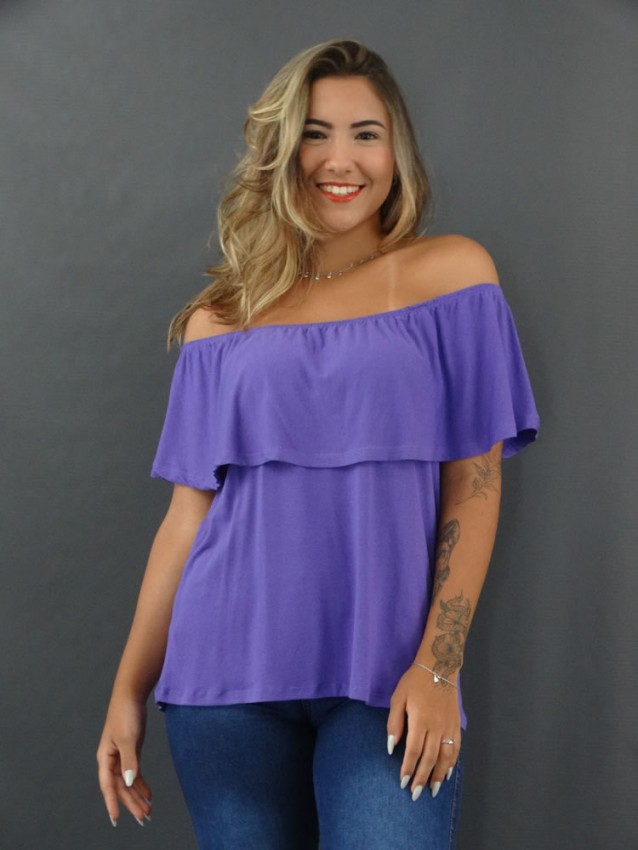 Blusa Ciganinha com Babado em Viscolycra Lilas [2201024&91;