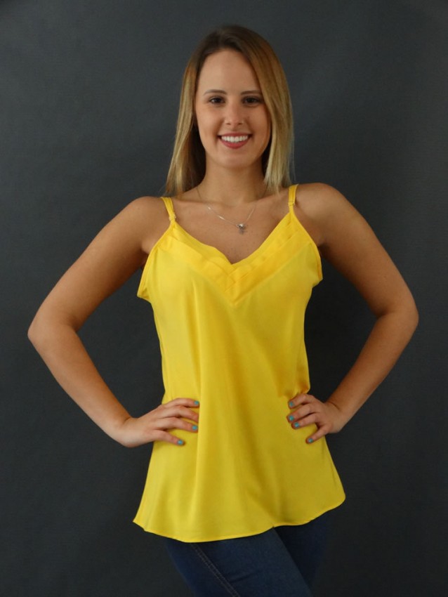 Blusa de Alca Decote V com Detalhes Em Viscose Amarelo [2110081]