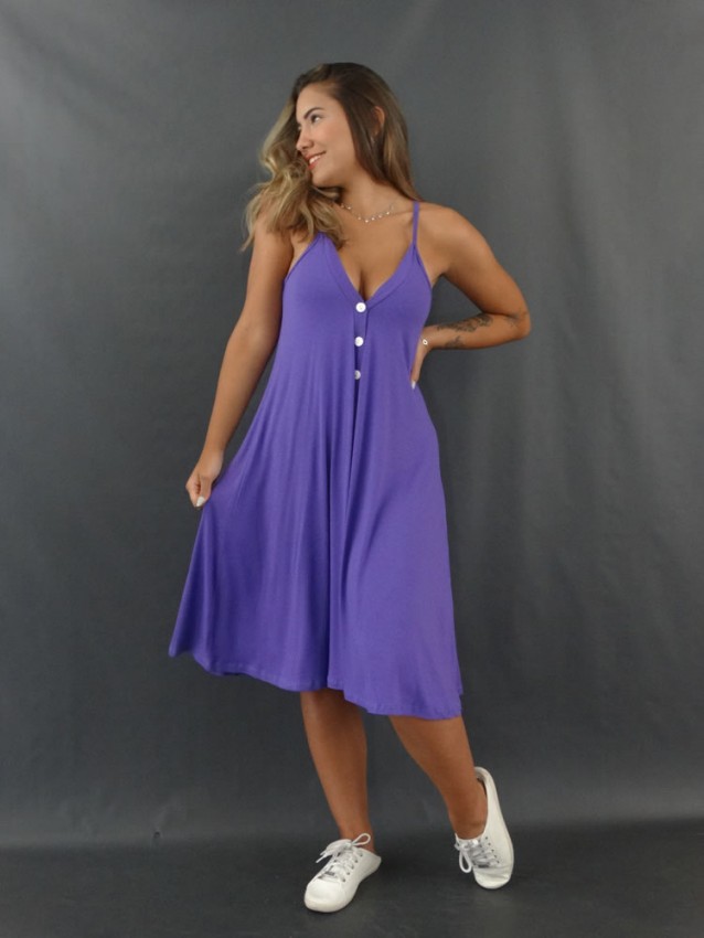 Vestido Decote V com Botoes em Viscolycra Lilas [2201023&91;