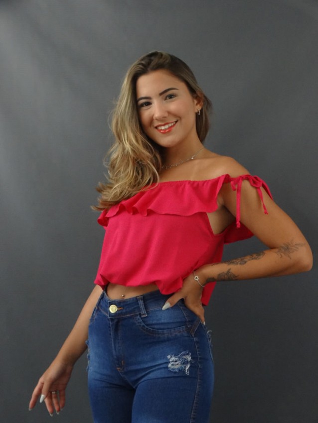 Blusa Ciganinha de Alca com Babado em Viscose Rosa [2201015&91;