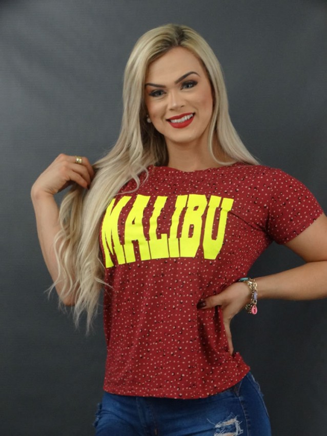 Blusa Feminina T-shirt em Viscolycra Vinho Onca Malibu [2112144]