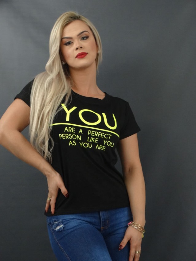 Blusa Feminina T-shirt em Viscolycra You Preto [2112125]