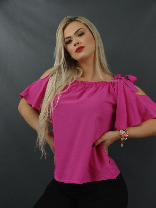 Blusa Feminina Ciganinha Ombro a Ombro Com Laco Em Viscose Violeta Claro [2112019]