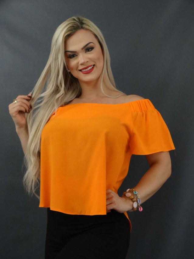 Blusa Feminina Ciganinha Estilo Bata em Viscose Laranja [2111038]