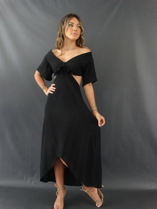 Vestido Mullet em Viscose Preto [2110027]